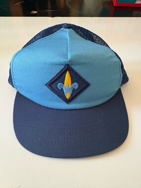 Vintage Snapback Boy Scouts Webelos Hat Cap Made in USA BSA Patch Blue Mesh Back